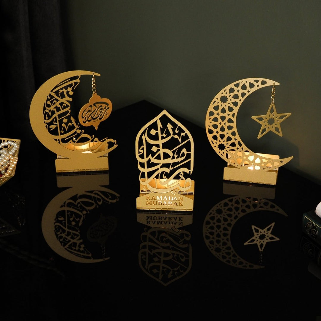 Ramadan Mubarak Set of 3 Metal Candle Holder - WAMH099 - Wall Art Istanbul