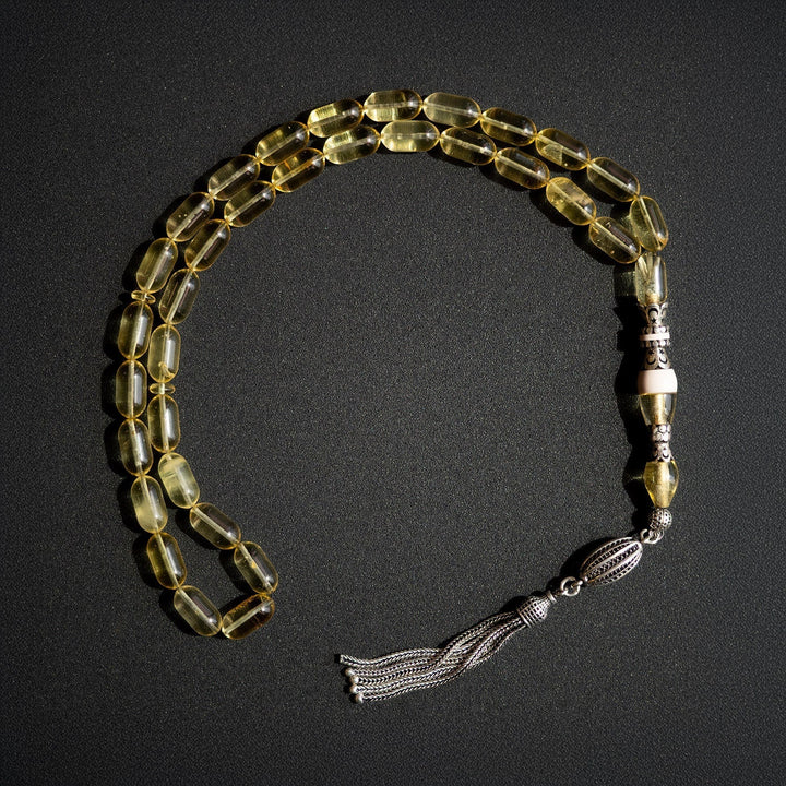 Sekîne - Rock Amber Tasbeeh (Silver Engraved Imam Bead) - WATE031