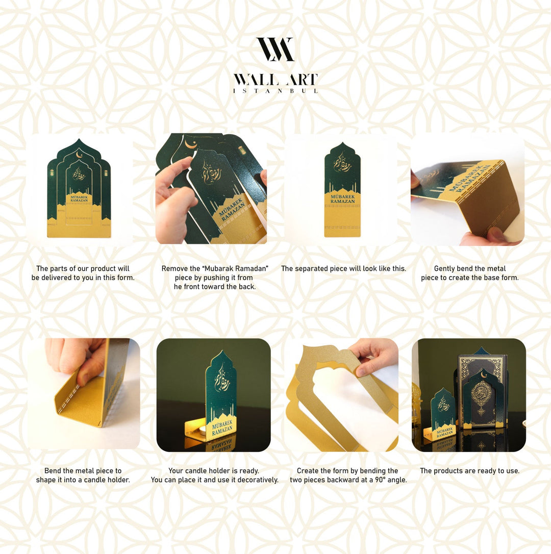 Ramadan Mubarak Written Metal Candleholder and Quran Holder - WAMH222