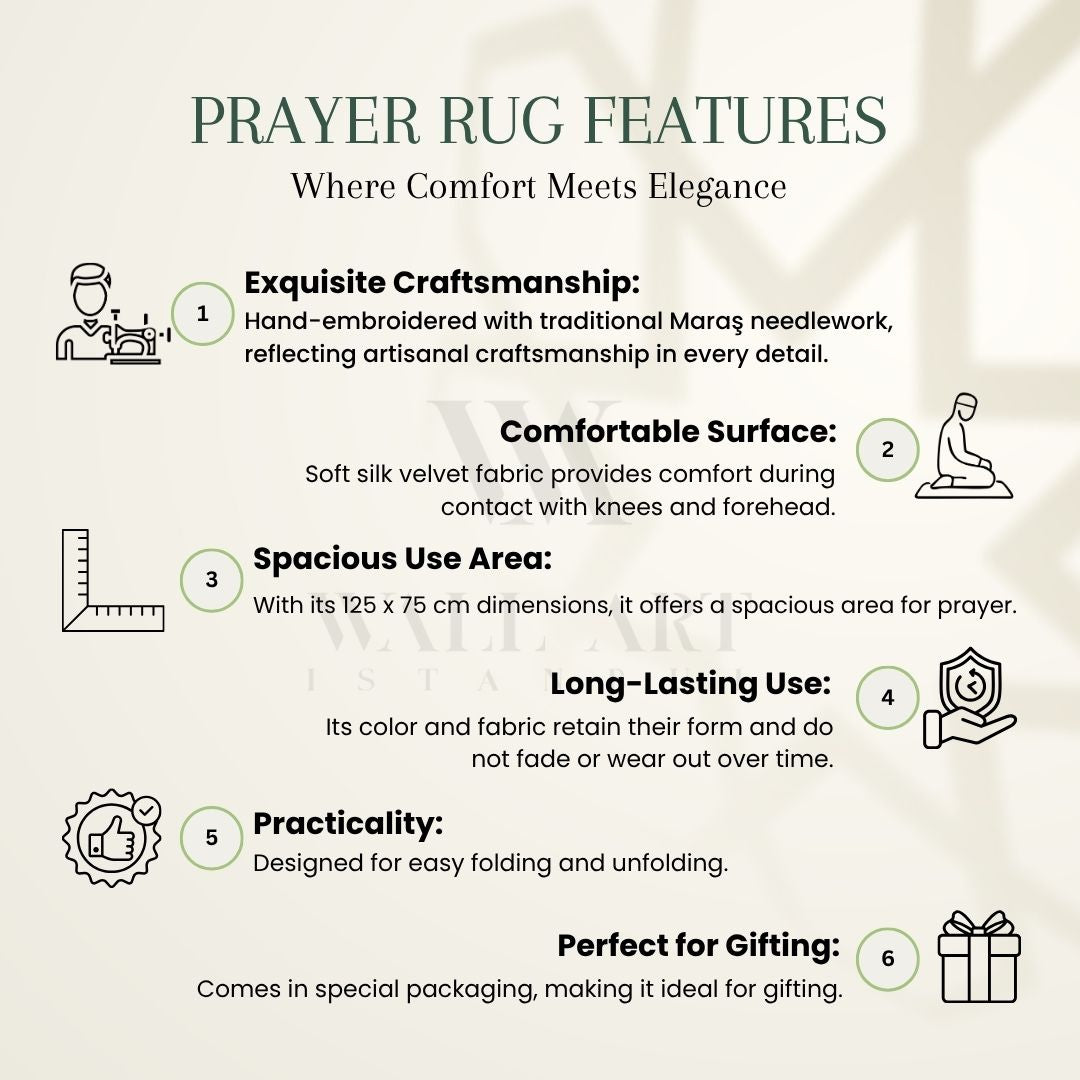 Burgundy Velvet Islamic Prayer Rug with Gold Embroidery – WAS021