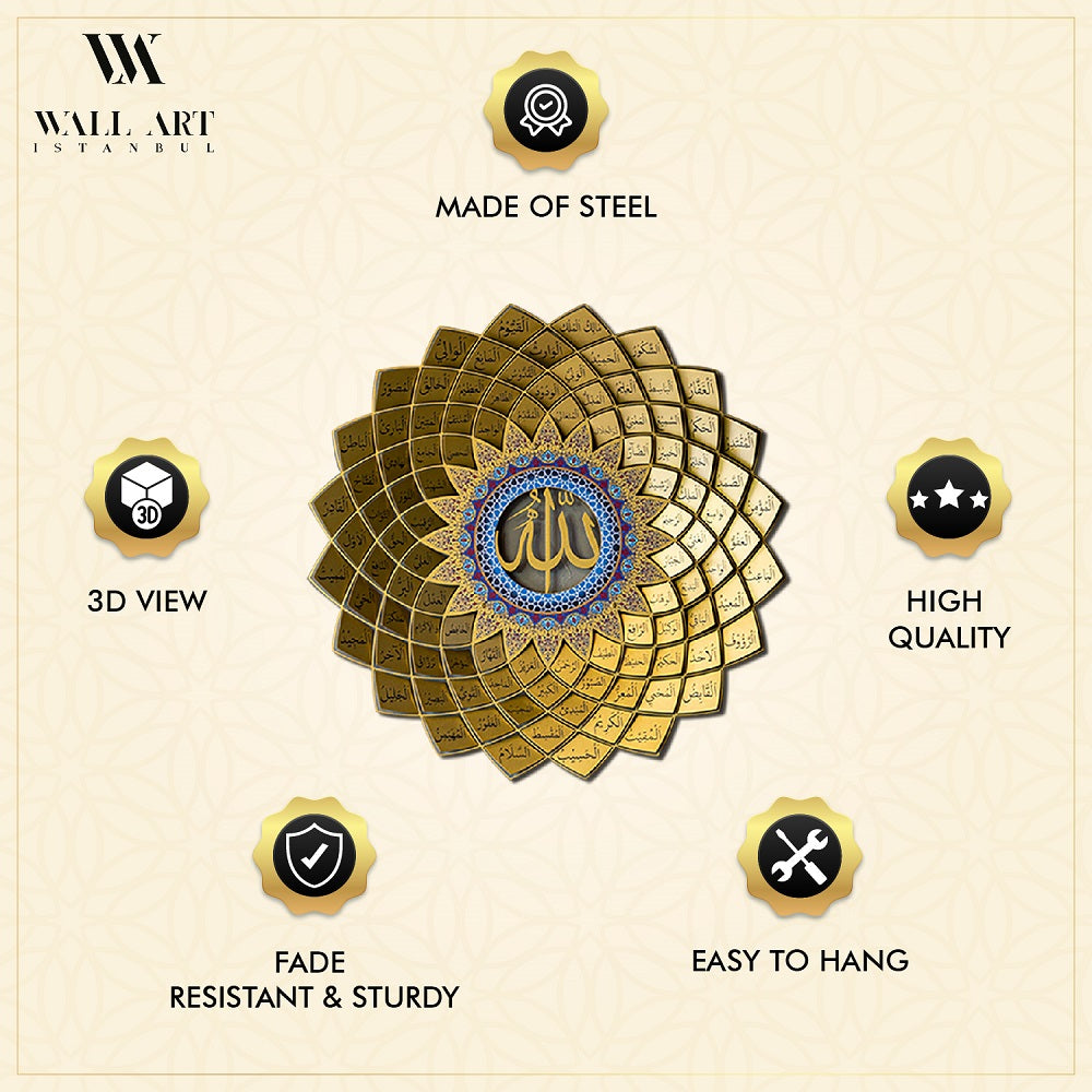 3D Metal 99 Names of Allah Wall Art (Asmaul Husna) - WAM173