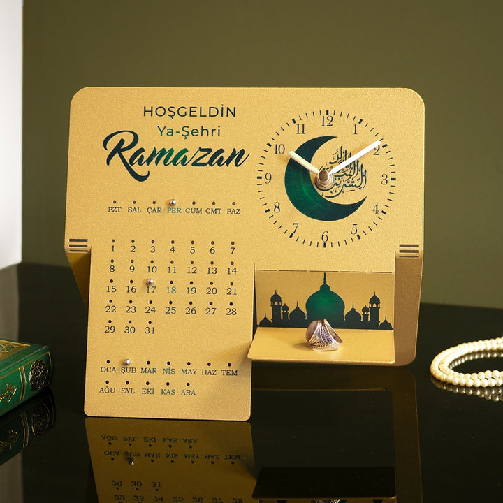 Hoşgeldin Ya Şehri Ramazan Written Metal Ramadan Calendar and Clock - WAMH216