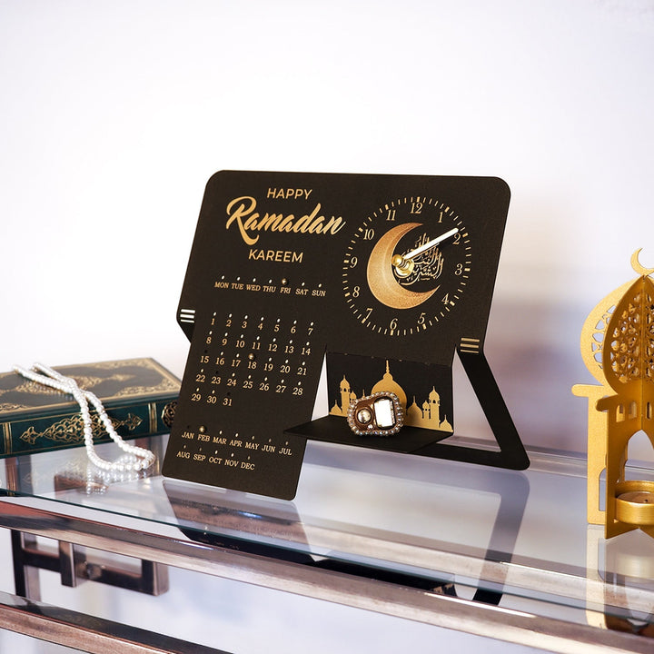 Happy Ramadan Kareem Written Metal Ramadan Calendar and Clock - WAMH217
