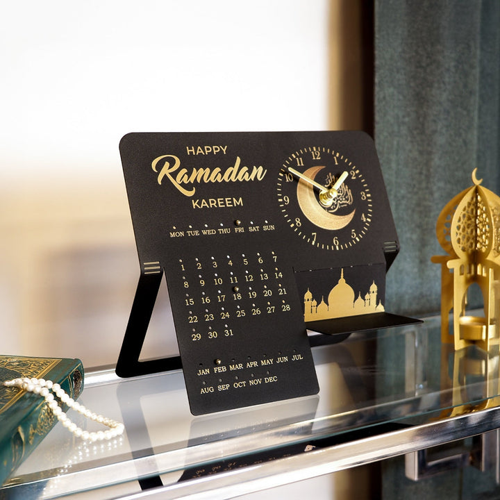 Happy Ramadan Kareem Written Metal Ramadan Calendar and Clock - WAMH217