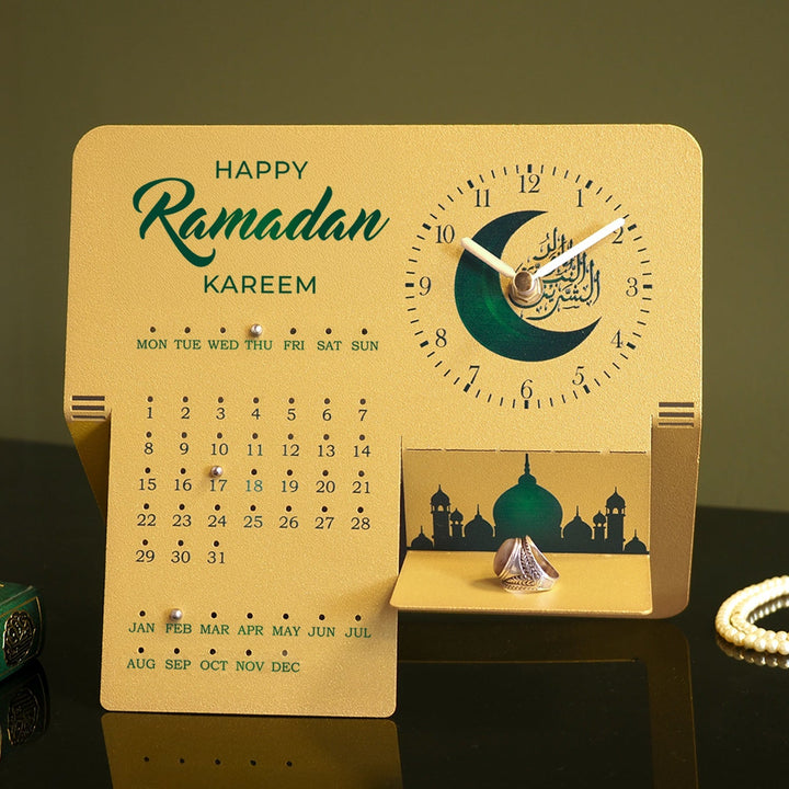 Happy Ramadan Kareem Written Metal Ramadan Calendar and Clock - WAMH217