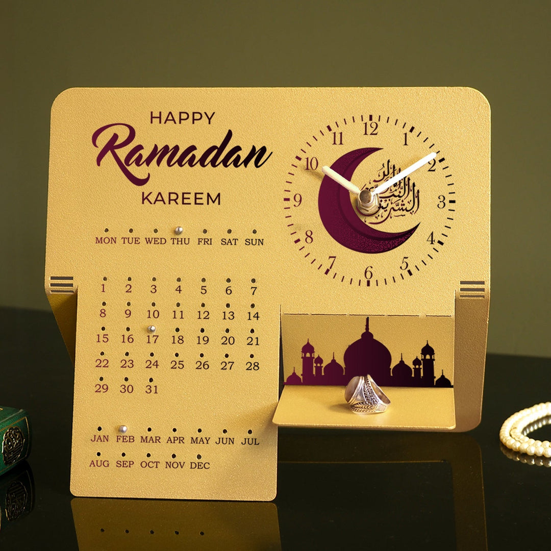 Happy Ramadan Kareem Written Metal Ramadan Calendar and Clock - WAMH217