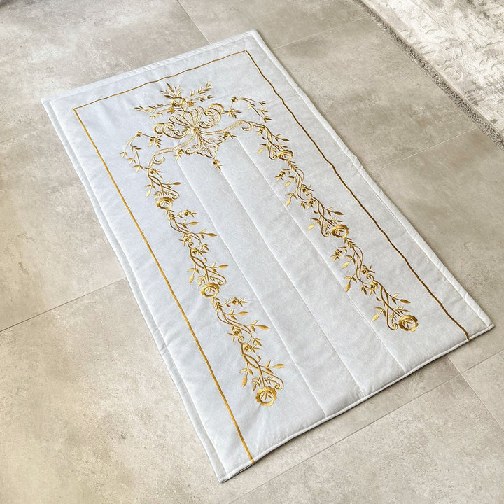 Cream Velvet Islamic Prayer Rug with Gold Embroidery – WAS014