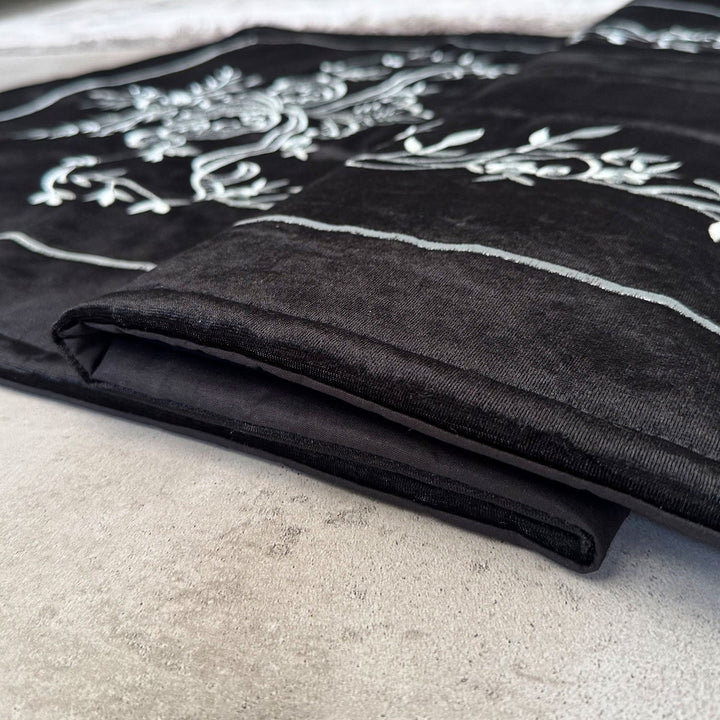 Black Velvet Islamic Prayer Rug with Silver Embroidery – WAS015