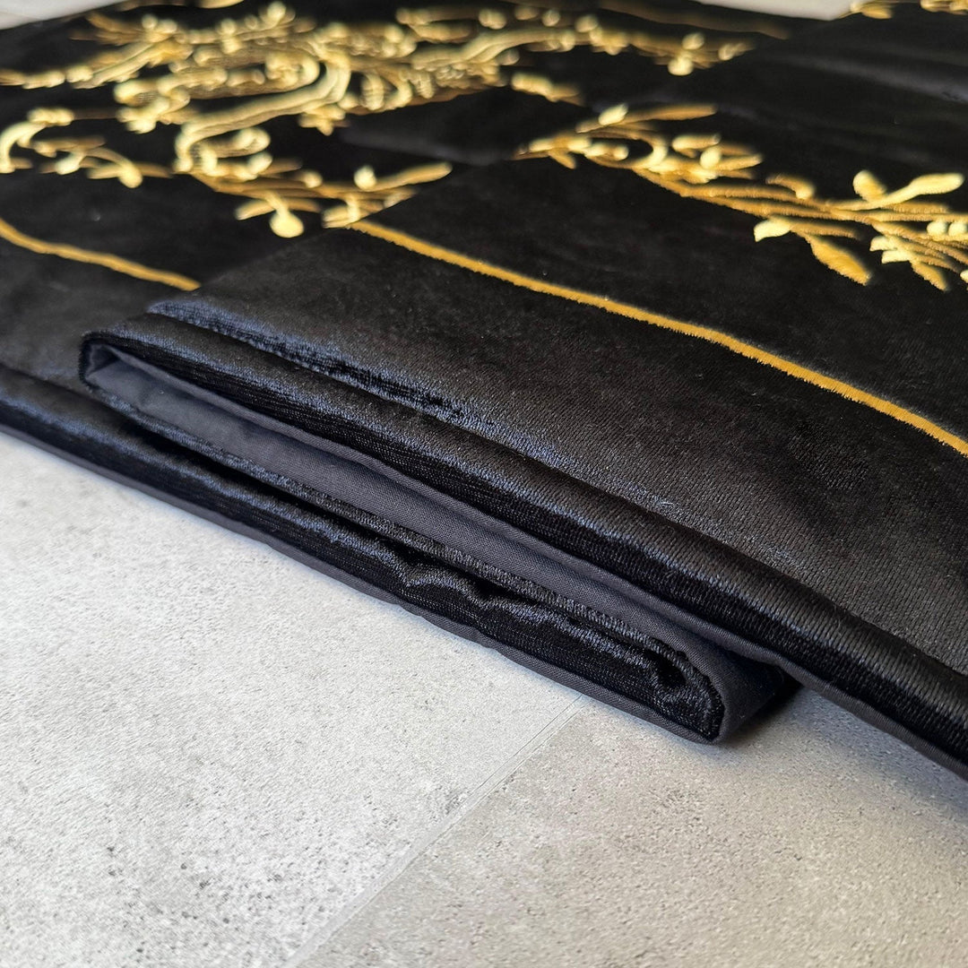 Black Velvet Islamic Prayer Rug with Gold Embroidery – WAS019