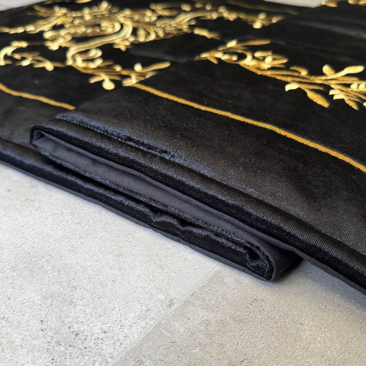 Black Velvet Islamic Prayer Rug with Gold Embroidery – WAS019