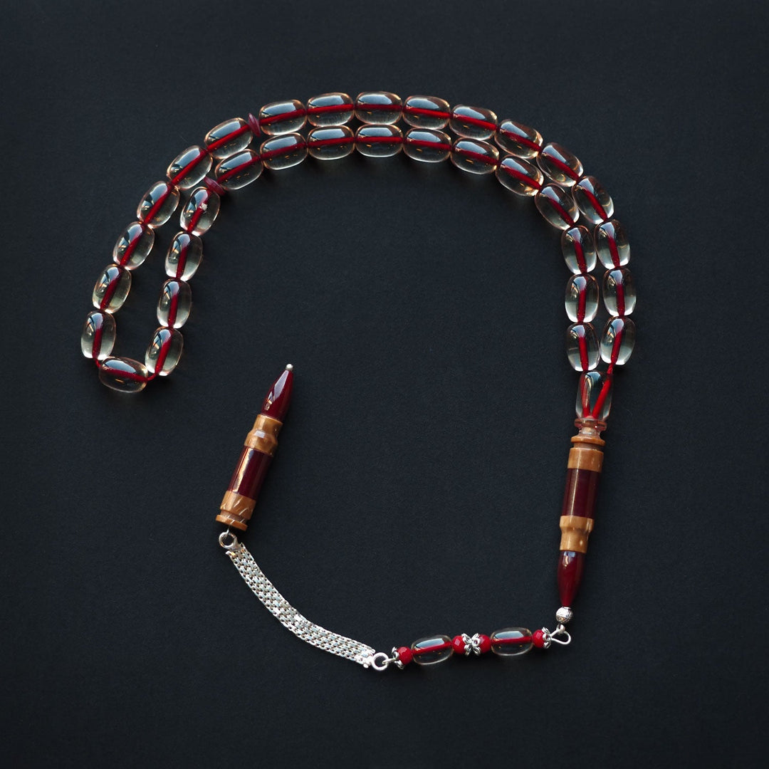 Fire Amber Tasbeeh with Special Silver & Kuka Wood Tassel – WATD153