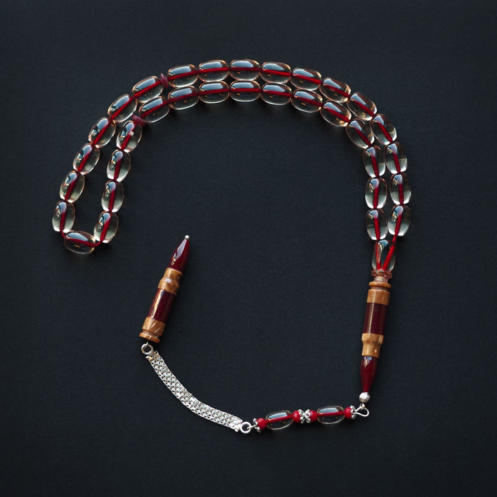 Fire Amber Tasbeeh with Special Silver & Kuka Wood Tassel – WATD153