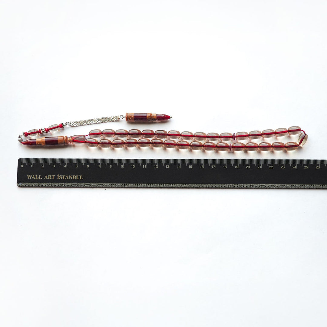 Fire Amber Tasbeeh with Special Silver & Kuka Wood Tassel – WATD153