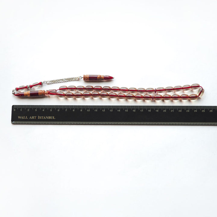 Fire Amber Tasbeeh with Special Silver & Kuka Wood Tassel – WATD153