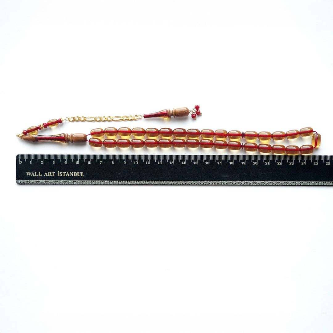 Fire Amber Tasbeeh with Special Silver & Kuka Wood Tassel – WATD157
