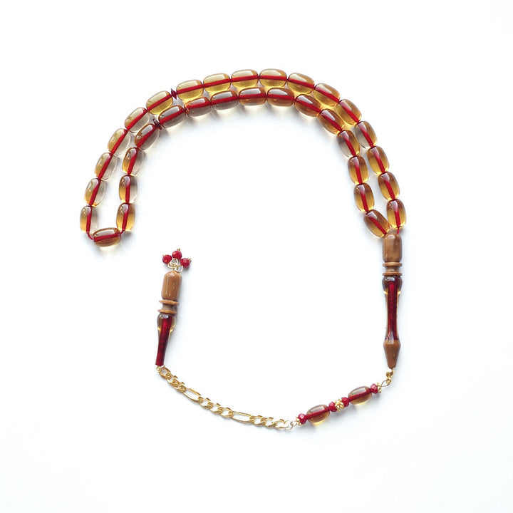 Fire Amber Tasbeeh with Special Silver & Kuka Wood Tassel – WATD157