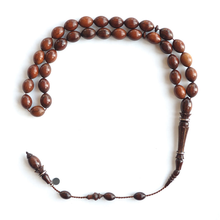Snakewood Hand-Carved Imam & Hitame with Silver Wrap, Hand-Polished Tasbeeh – WATD230