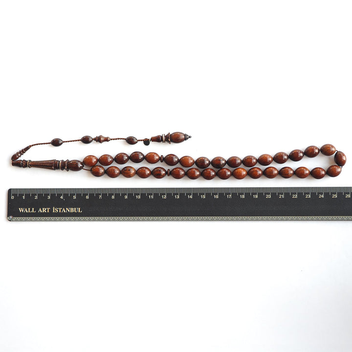 Snakewood Hand-Carved Imam & Hitame with Silver Wrap, Hand-Polished Tasbeeh – WATD230