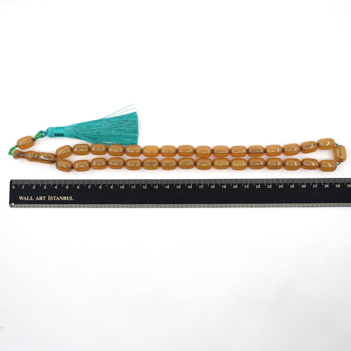 Capsule Cut Pressed Amber Tasbeeh with Turquoise Tassel – WATD347