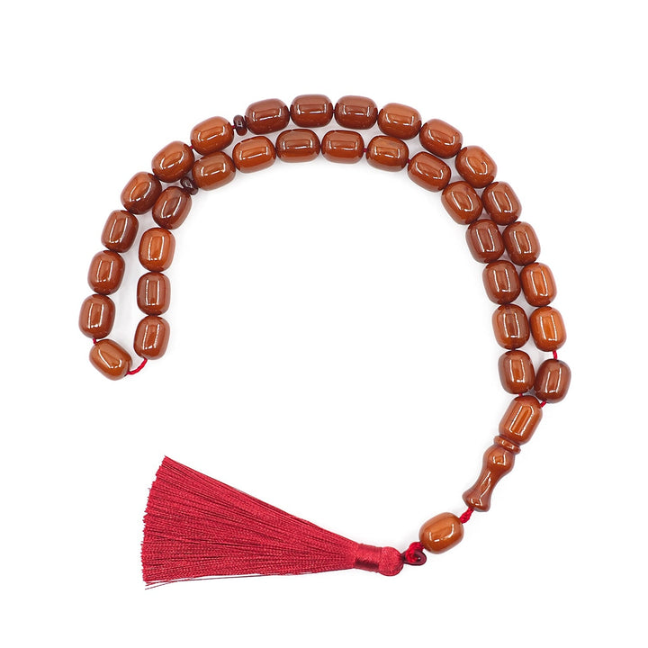 Capsule Cut Pressed Amber Tasbeeh with Burgundy Tassel – WATD348