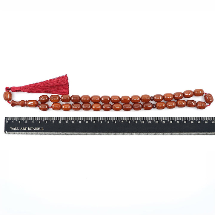 Capsule Cut Pressed Amber Tasbeeh with Burgundy Tassel – WATD348