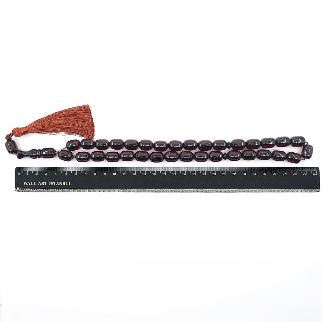 Capsule Cut Pressed Amber Tasbeeh with Burgundy Tassel – WATD351