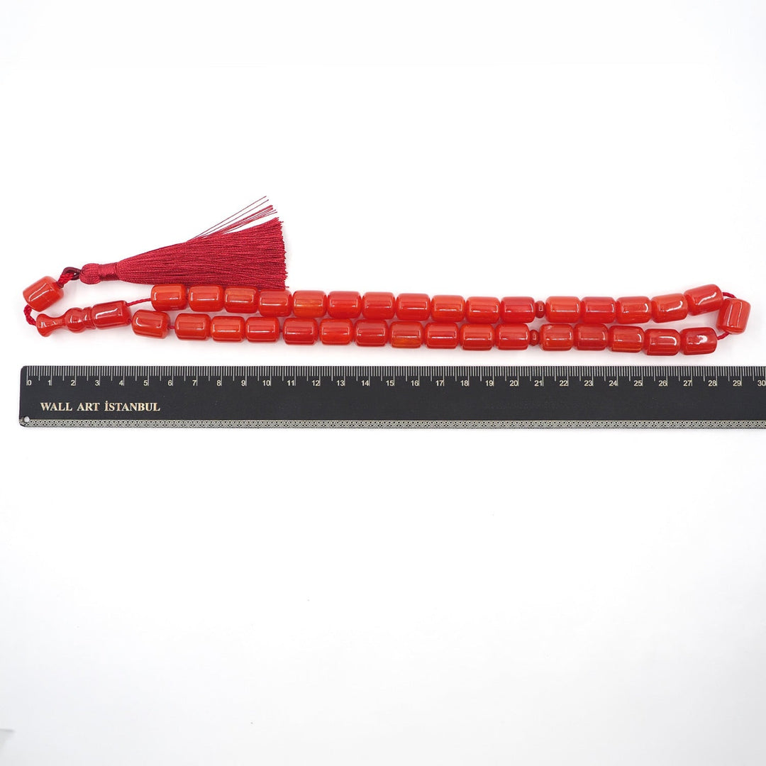 Capsule Cut Red Pressed Amber Tasbeeh with Red Tassel – WATD354