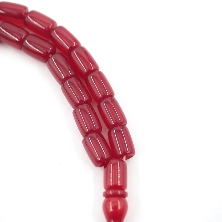 Cherry Color Pressed Amber Tasbeeh with Capsule Cut Beads – WATD369