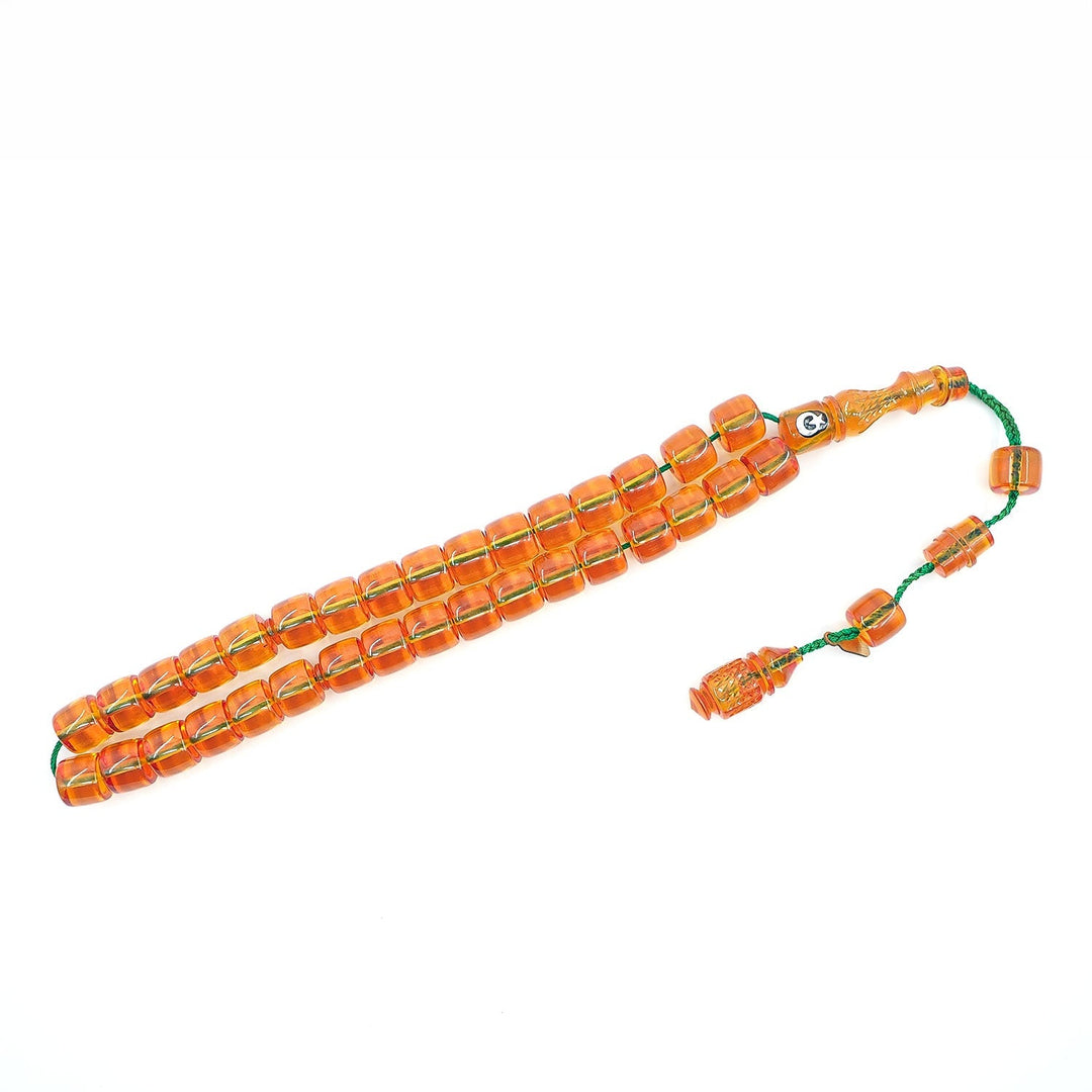 Master Signed Fire Amber Tasbeeh Featuring Engraved Imam Bead & Countersunk Drill – WATD374