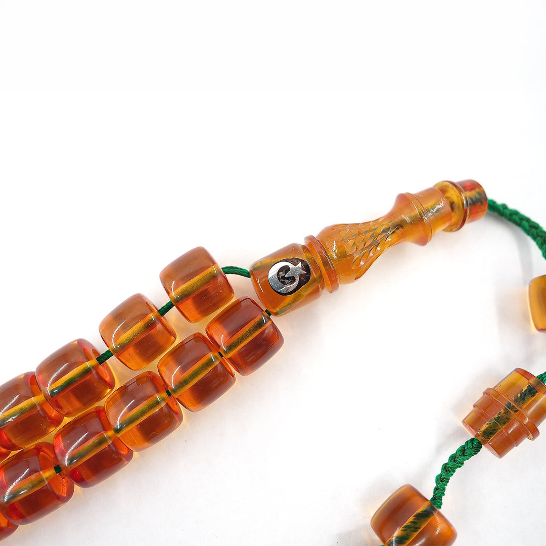 Master Signed Fire Amber Tasbeeh Featuring Engraved Imam Bead & Countersunk Drill – WATD374