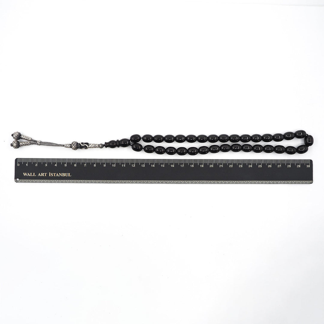 Premium Plain Oltu Stone Tasbeeh Featuring an Antique-Style Silver Kazaz Tassel – WATD401