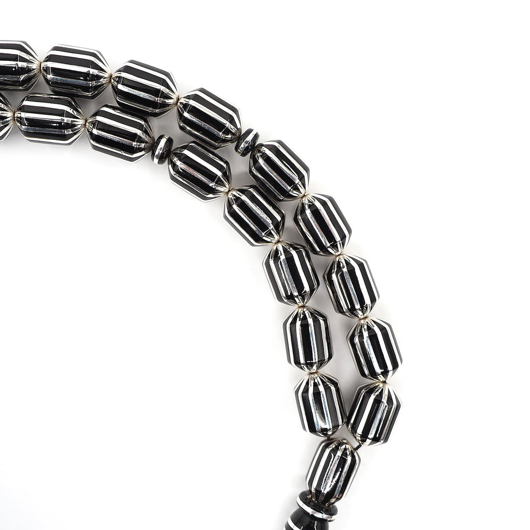 Premium Capsule Cut Tasbeeh with 12 Split Silver Inlays – WATD405