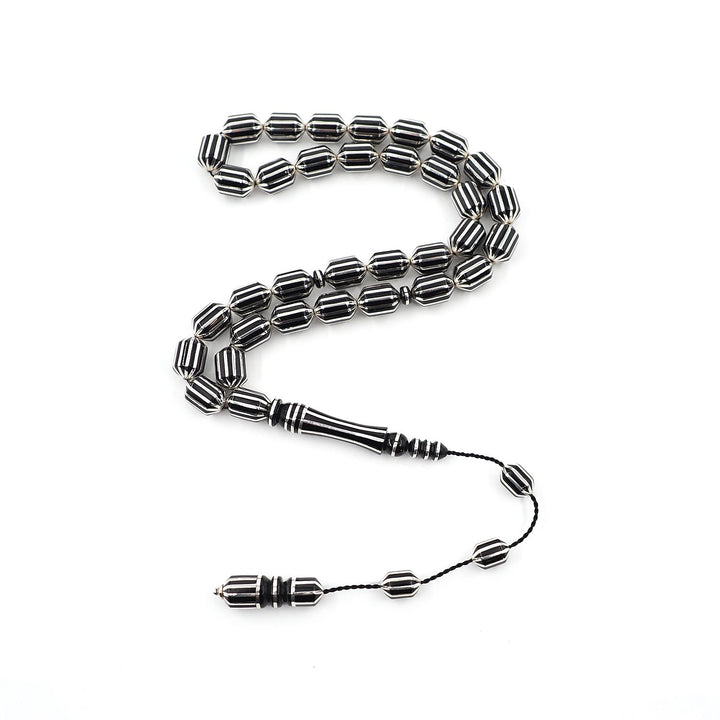 Premium Capsule Cut Tasbeeh with 12 Split Silver Inlays – WATD405