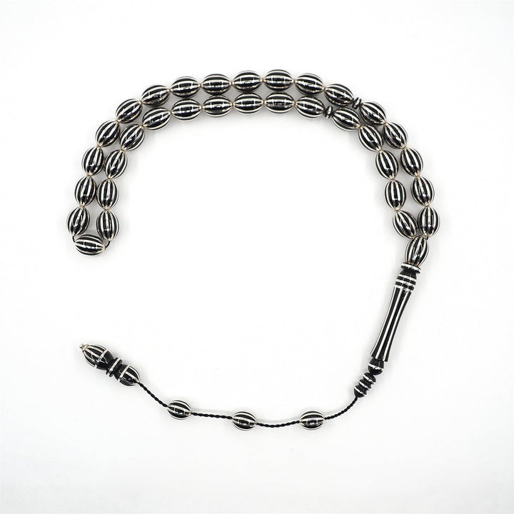 Premium Oval Cut Tasbeeh with 12 Split Silver Inlays – WATD406