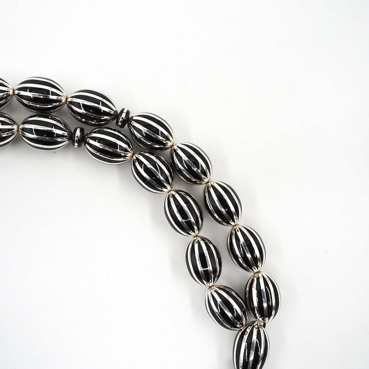 Premium Oval Cut Tasbeeh with 12 Split Silver Inlays – WATD406