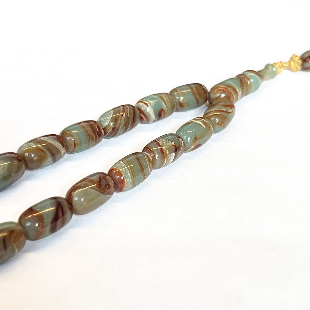 Capsule-Cut Countersunk-Drilled Catalin Tasbeeh with Silver Imam Bead – WATD425