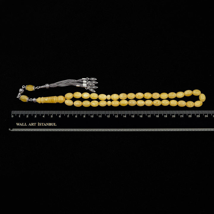 Premium Natural Baltic Amber Capsule Cut Silver Tassel Tasbeeh - WATD453