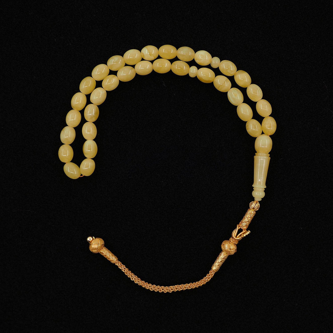 Premium Natural Baltic Amber Capsule Cut 1000 Sterling Silver Kazaz Tassel Tasbeeh - WATD457