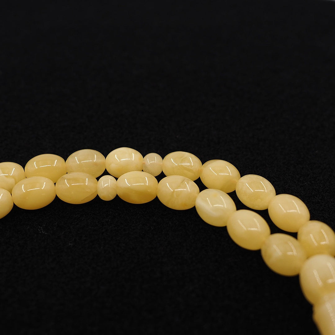 Premium Natural Baltic Amber Capsule Cut 1000 Sterling Silver Kazaz Tassel Tasbeeh - WATD457
