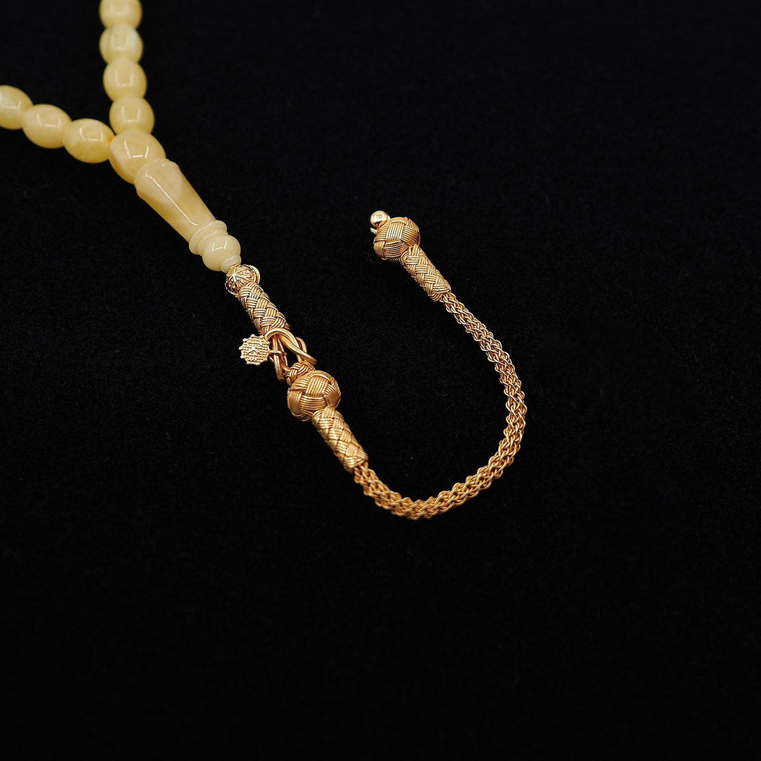 Premium Natural Baltic Amber Capsule Cut 1000 Sterling Silver Kazaz Tassel Tasbeeh - WATD457