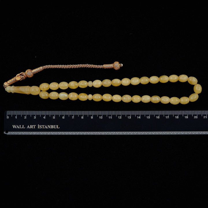 Premium Natural Baltic Amber Capsule Cut 1000 Sterling Silver Kazaz Tassel Tasbeeh - WATD457