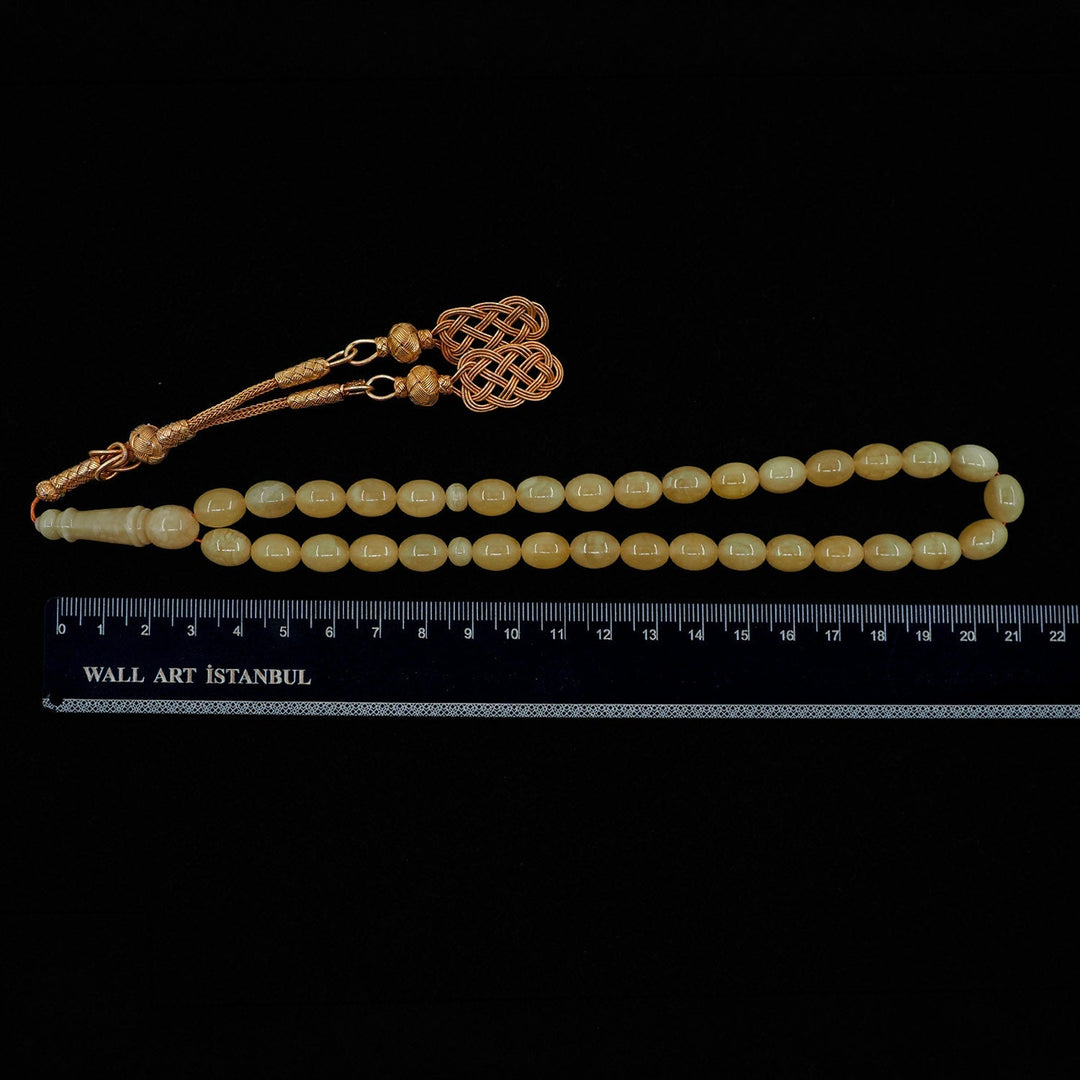 Premium Natural Baltic Amber Capsule Cut 1000 Sterling Silver Kazaz Tassel Tasbeeh - WATD459