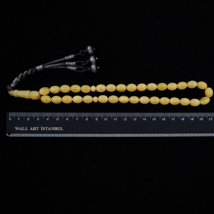 Premium Natural Baltic Amber Capsule Cut 1000 Sterling Silver Kazaz Tassel Tasbeeh - WATD461