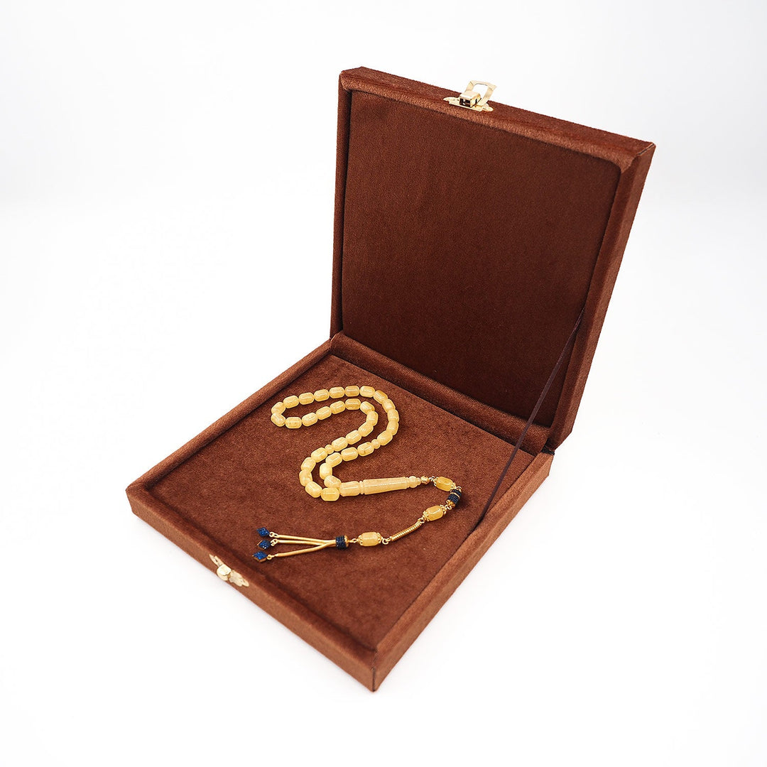Premium Natural Baltic Amber Capsule Cut Silver Tassel Tasbeeh - WATD464