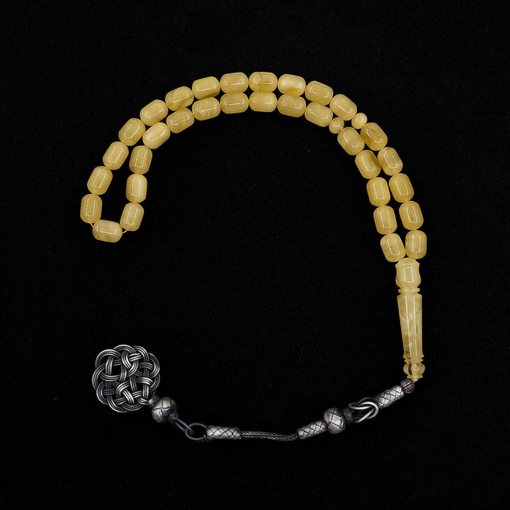 Premium Natural Baltic Amber Capsule Cut 1000 Sterling Silver Kazaz Tassel Tasbeeh - WATD465