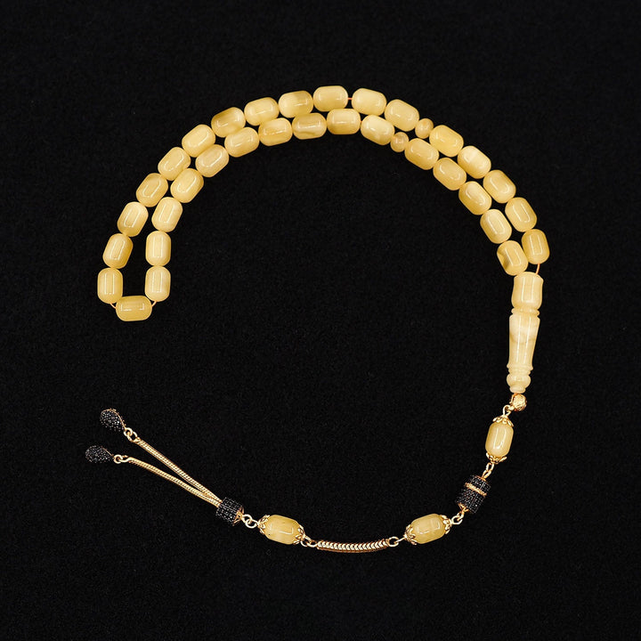 Premium Natural Baltic Amber Capsule Cut Silver Tassel Tasbeeh - WATD468