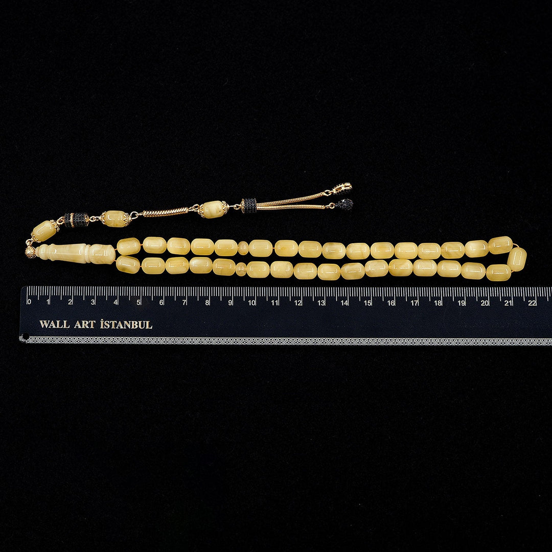 Premium Natural Baltic Amber Capsule Cut Silver Tassel Tasbeeh - WATD468