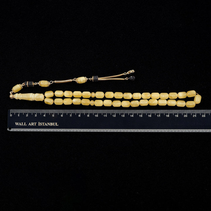Premium Natural Baltic Amber Capsule Cut Silver Tassel Tasbeeh - WATD468