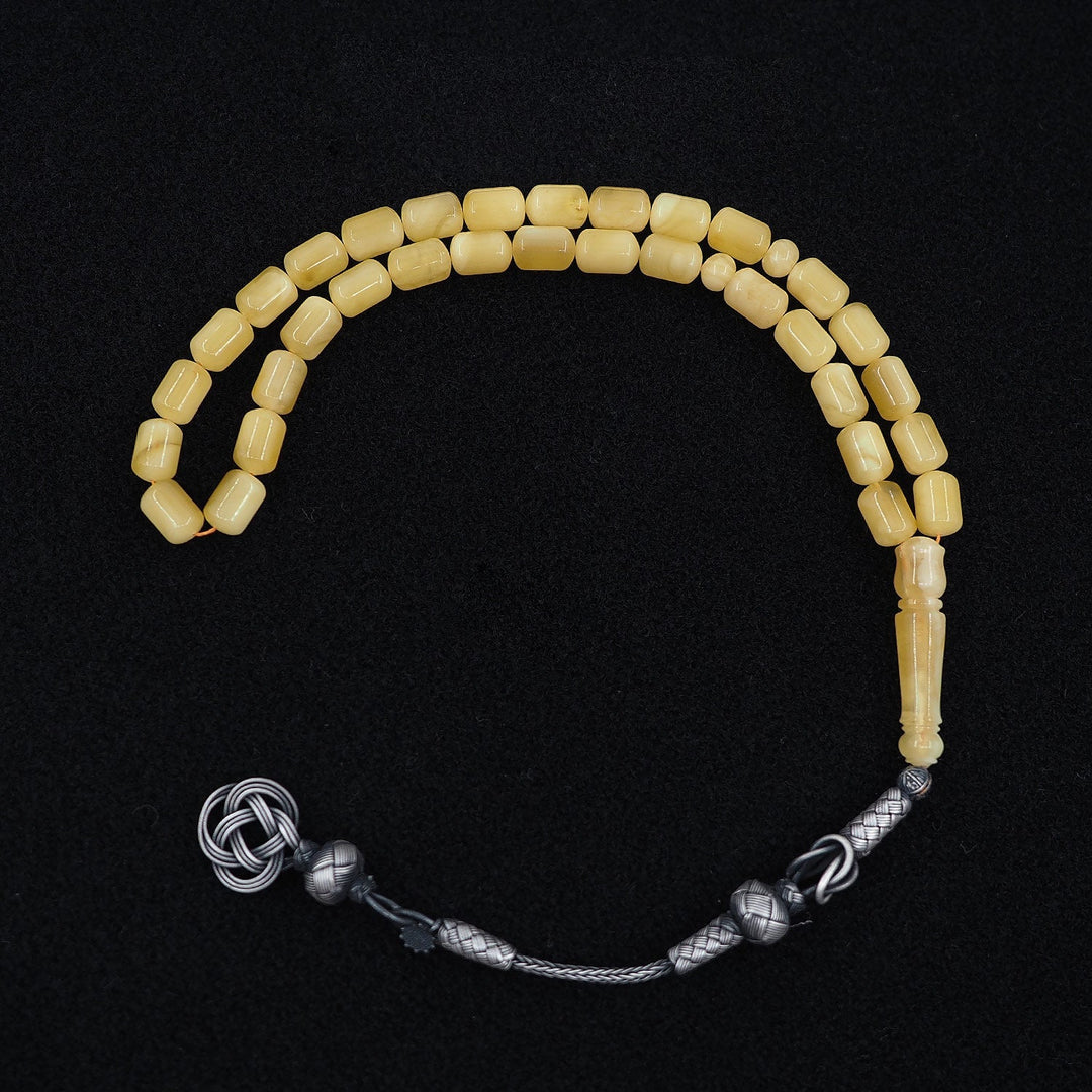 Premium Natural Baltic Amber Capsule Cut 1000 Sterling Silver Kazaz Tassel Tasbeeh - WATD469