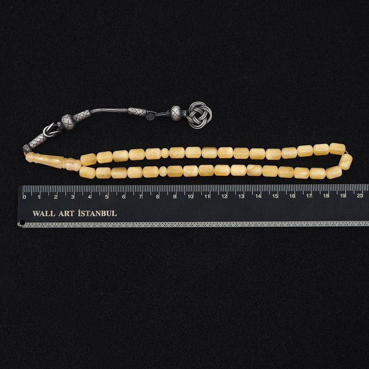 Premium Natural Baltic Amber Capsule Cut 1000 Sterling Silver Kazaz Tassel Tasbeeh - WATD469
